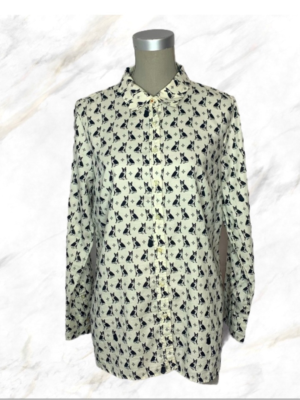 🍂🍁Size L Talbots | Black & White Dog Print Blouse